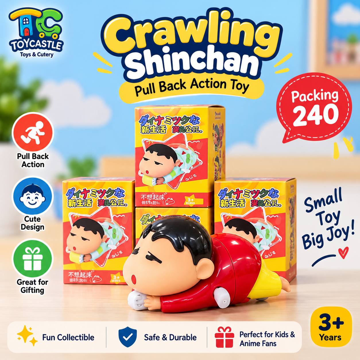 Crawling Shinchan Pull Back Action Toy – Cute Cartoon Toy for Kids