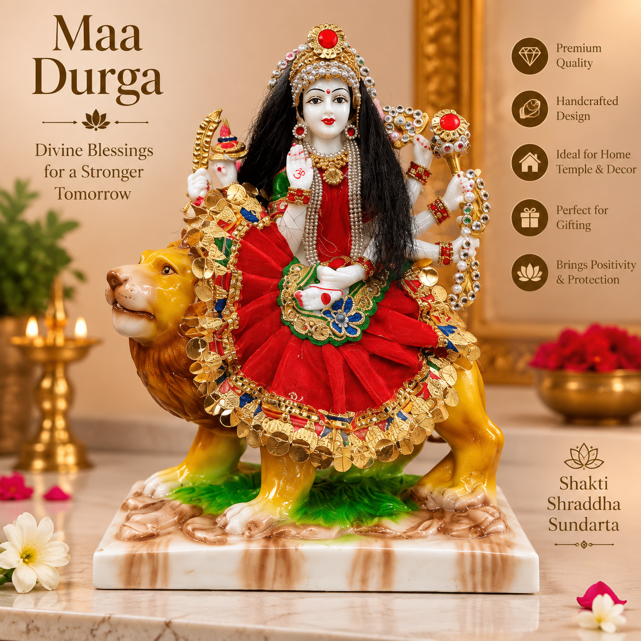 Maa Durga Royal Idol on Lion – Premium Decorative Statue