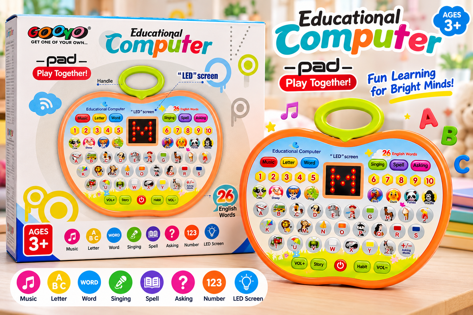 GOOYO Educational Computer Learning Pad with LED Screen